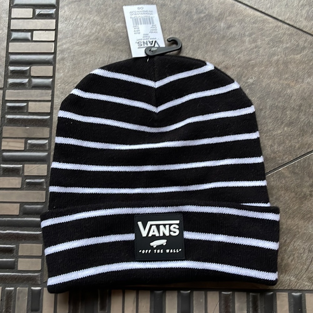 VANS BREAKIN CURFEW KNIT CUFF BEANIE ADULT HAT BLACK WHITE VN0A5GUV2UC WOMENS - Picture 7 of 16